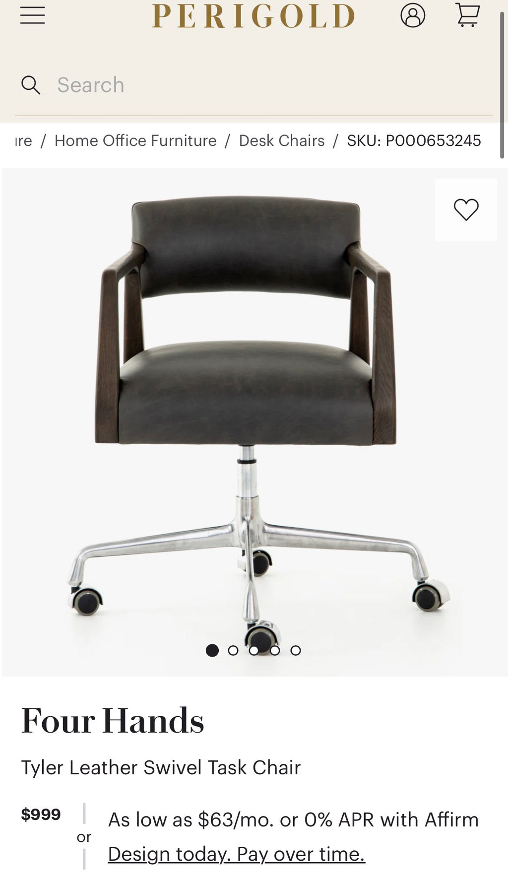 Four Hands “Tyler” Leather Desk Chair