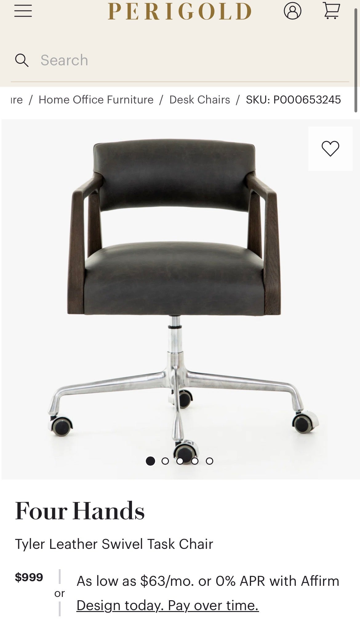 Four Hands “Tyler” Leather Desk Chair