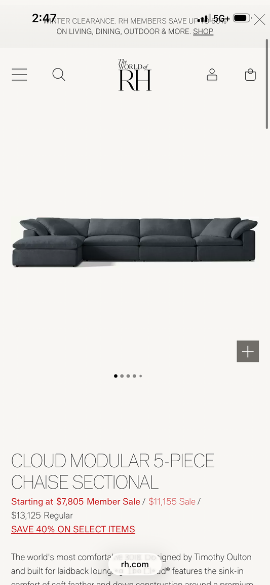 Restoration Hardware “Cloud” Modular Sectional