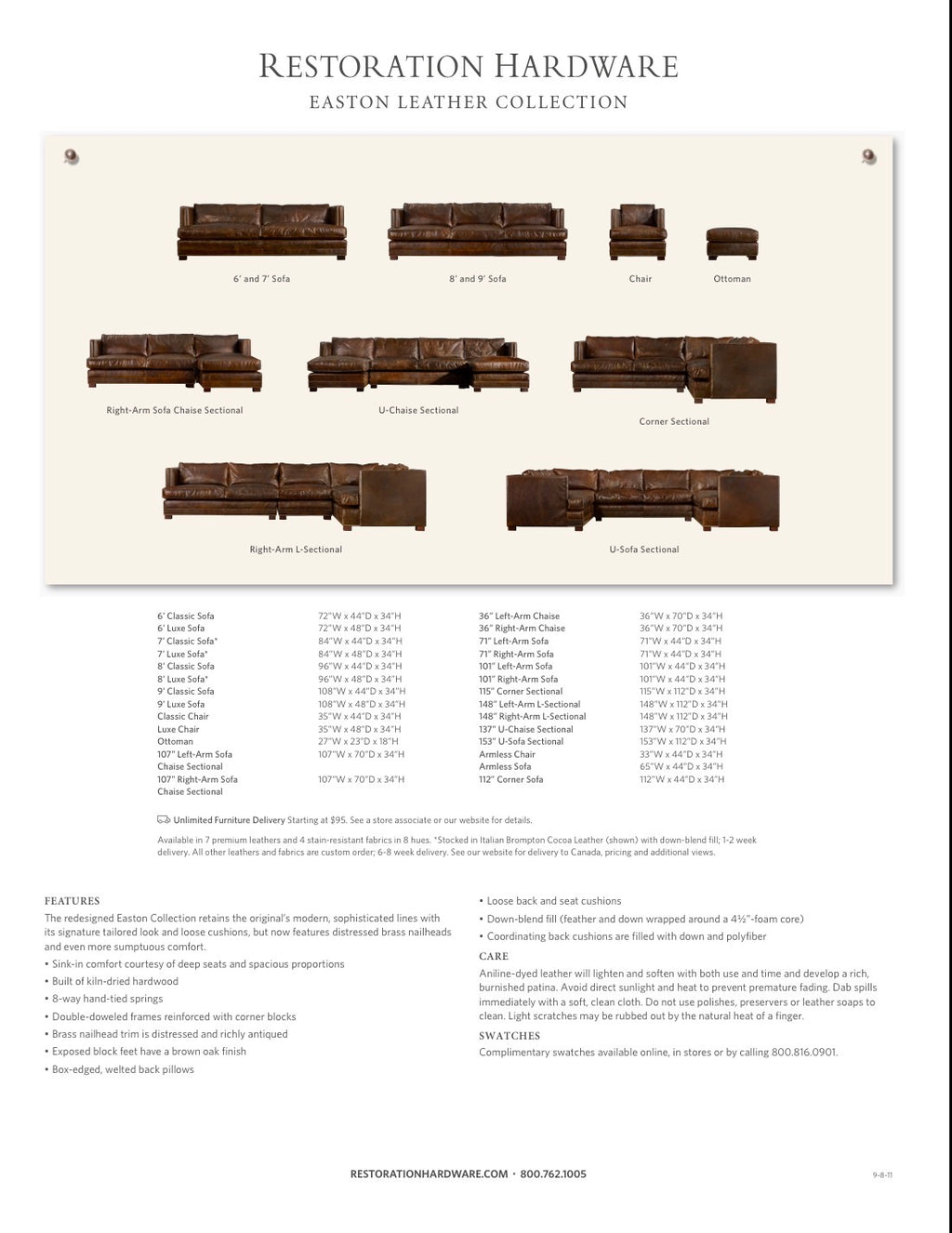 Restoration Hardware “Easton” Leather Scetional